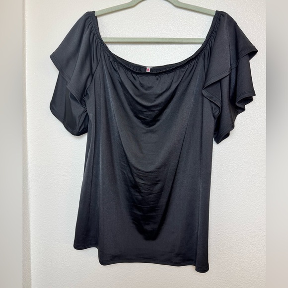 Tops - Black Off-Shoulder Flutter Sleeve Women's Top